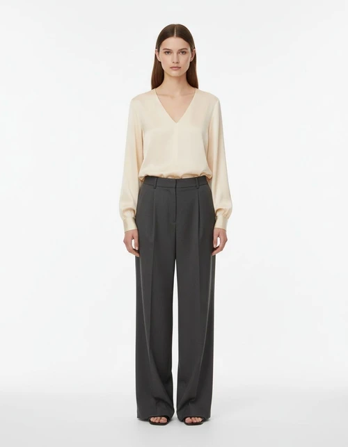 Camicetta a maniche lunghe con scollo a V in raso KUN-00105