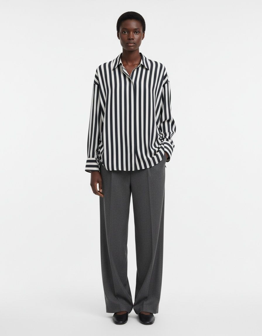 Camicia a righe con nodo sul davanti - Stile chic europeo KUN-00106