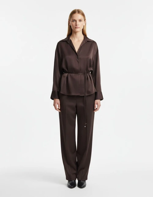 Camicetta in raso con cintura - Camicia da donna in stile europeo KUN-00107