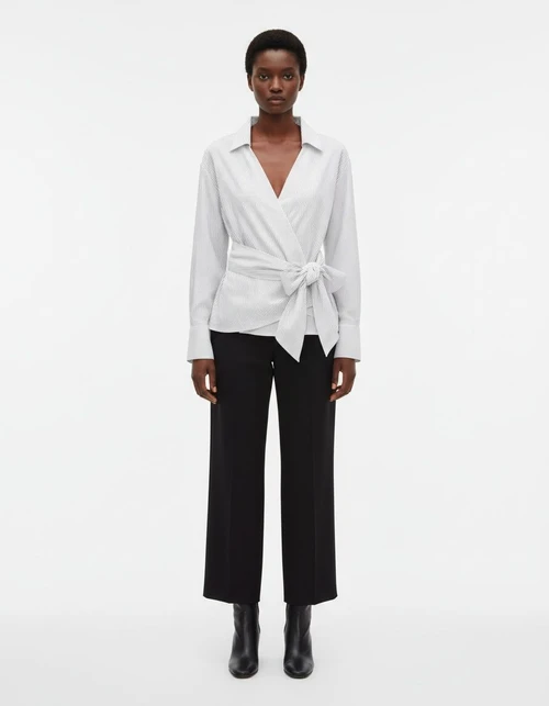 Striped Tie-Waist Blouse - European Style KUN-00112