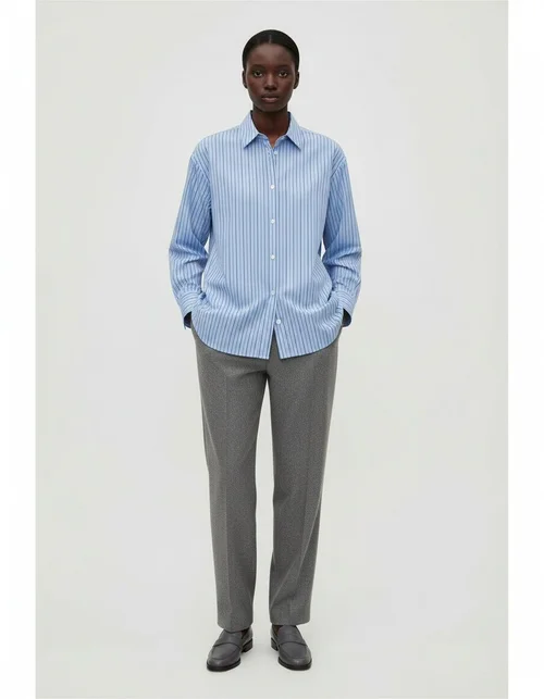 Camicia oversize a righe in popeline - Maniche lunghe, stile europeo KUN-00125