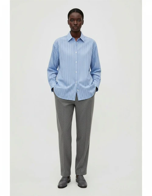 Camicia oversize a righe in popeline - Maniche lunghe, stile europeo KUN-00125