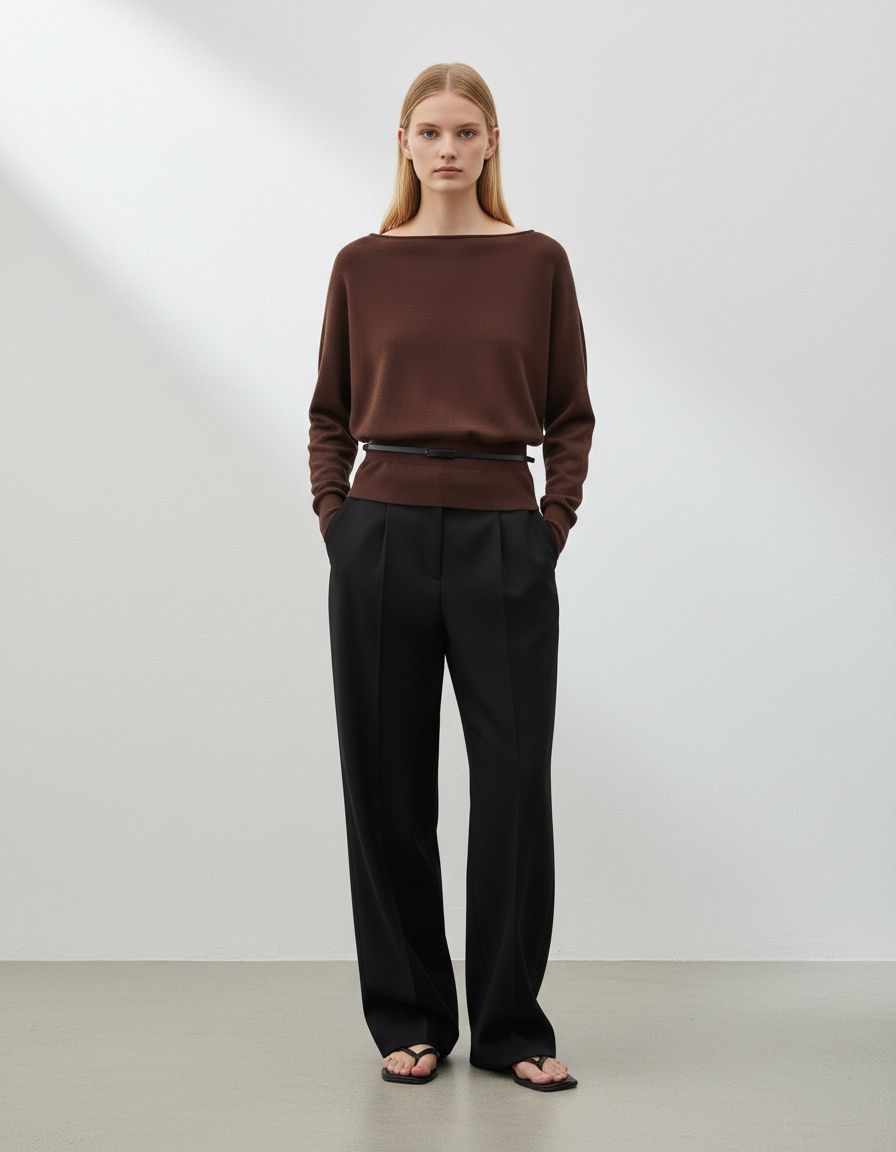 Knit Top with Belted Layered Detail KUN-00003