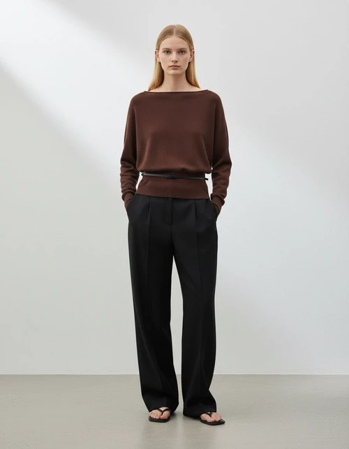 Knit Top with Belted Layered Detail KUN-00003