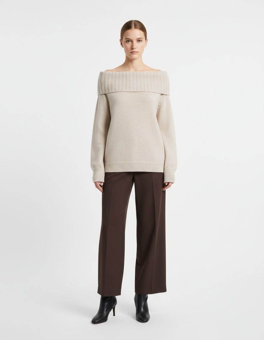 Pull en maille à épaules dénudées, coupe oversize, couleur unie KUN-00005