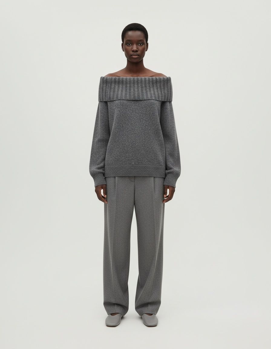 Knit Sweater Off Shoulder Oversized Solid Color Top KUN-00005