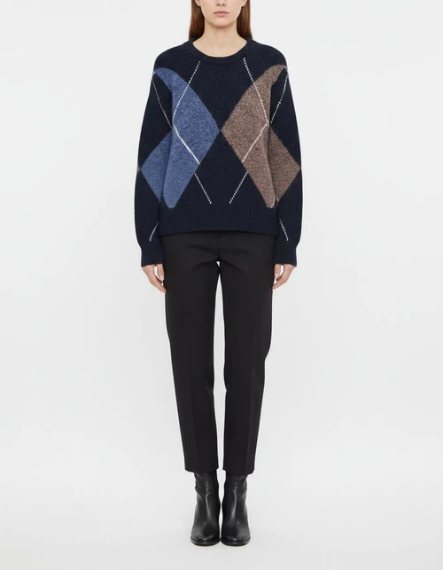 Knit Sweater Women's Diamond Pattern Long Sleeve Top KUN-00008