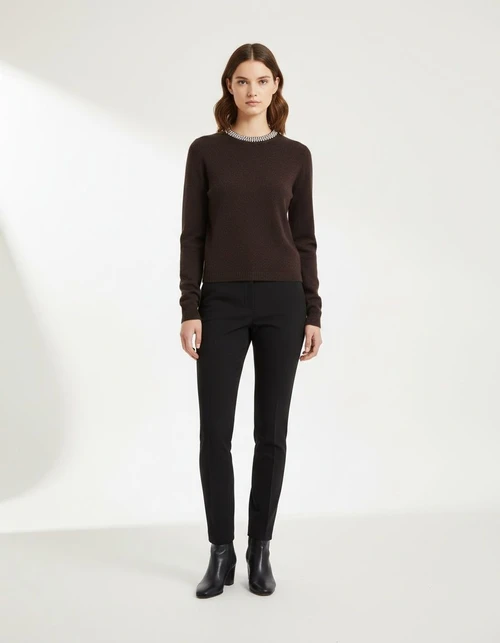 Knit Top Long Sleeve Beaded Neckline KUN-00010