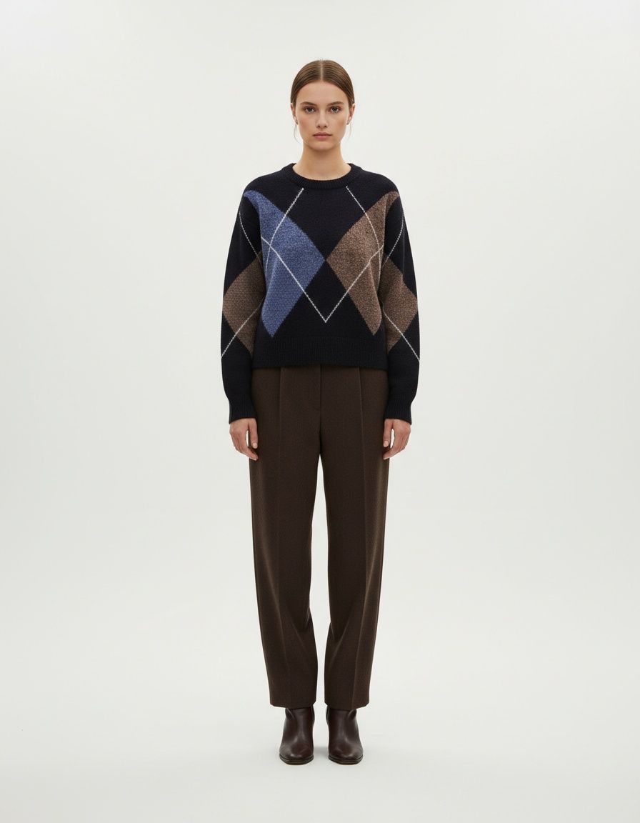 Knit Sweater Diamond Pattern Casual Chic Top KUN-00016