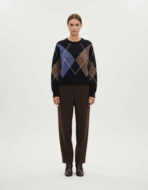 Knit Sweater Diamond Pattern Casual Chic Top KUN-00016