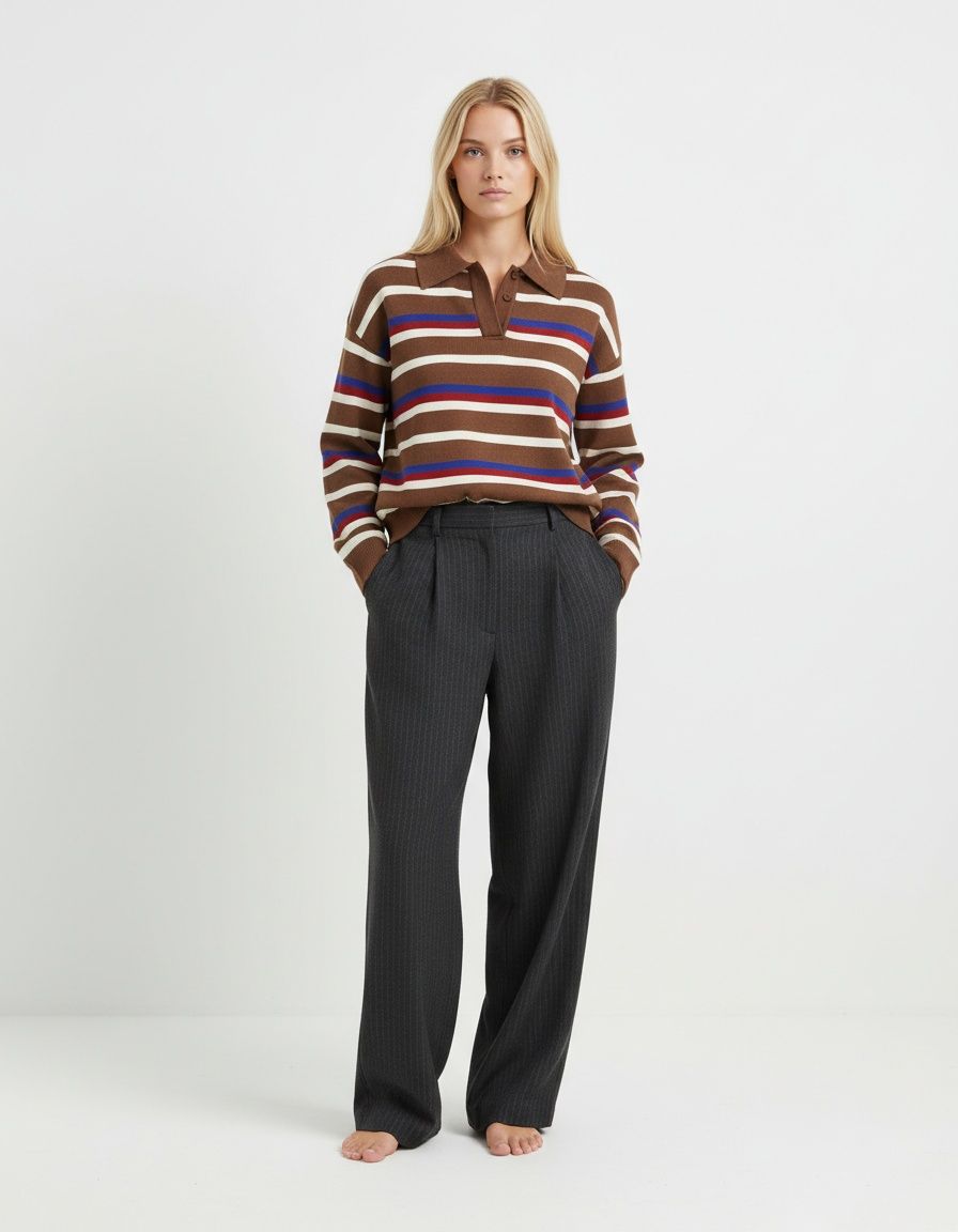 Striped Knit Polo Shirt - Trendy Casual Top KUN-00017