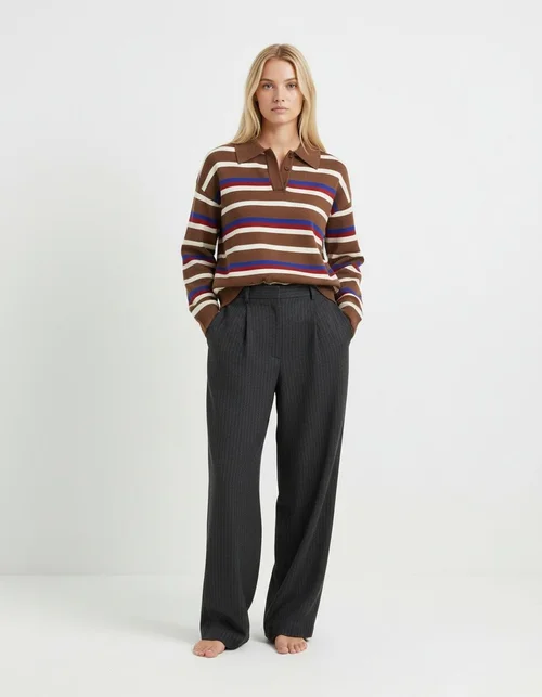 Polo a righe in maglia - Top casual di tendenza KUN-00017