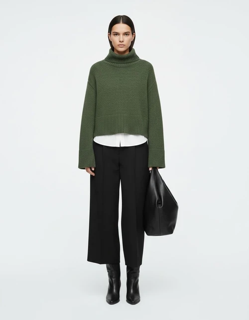 Knit Top Women's Long Sleeve Turtleneck Basic Versatile KUN-00018