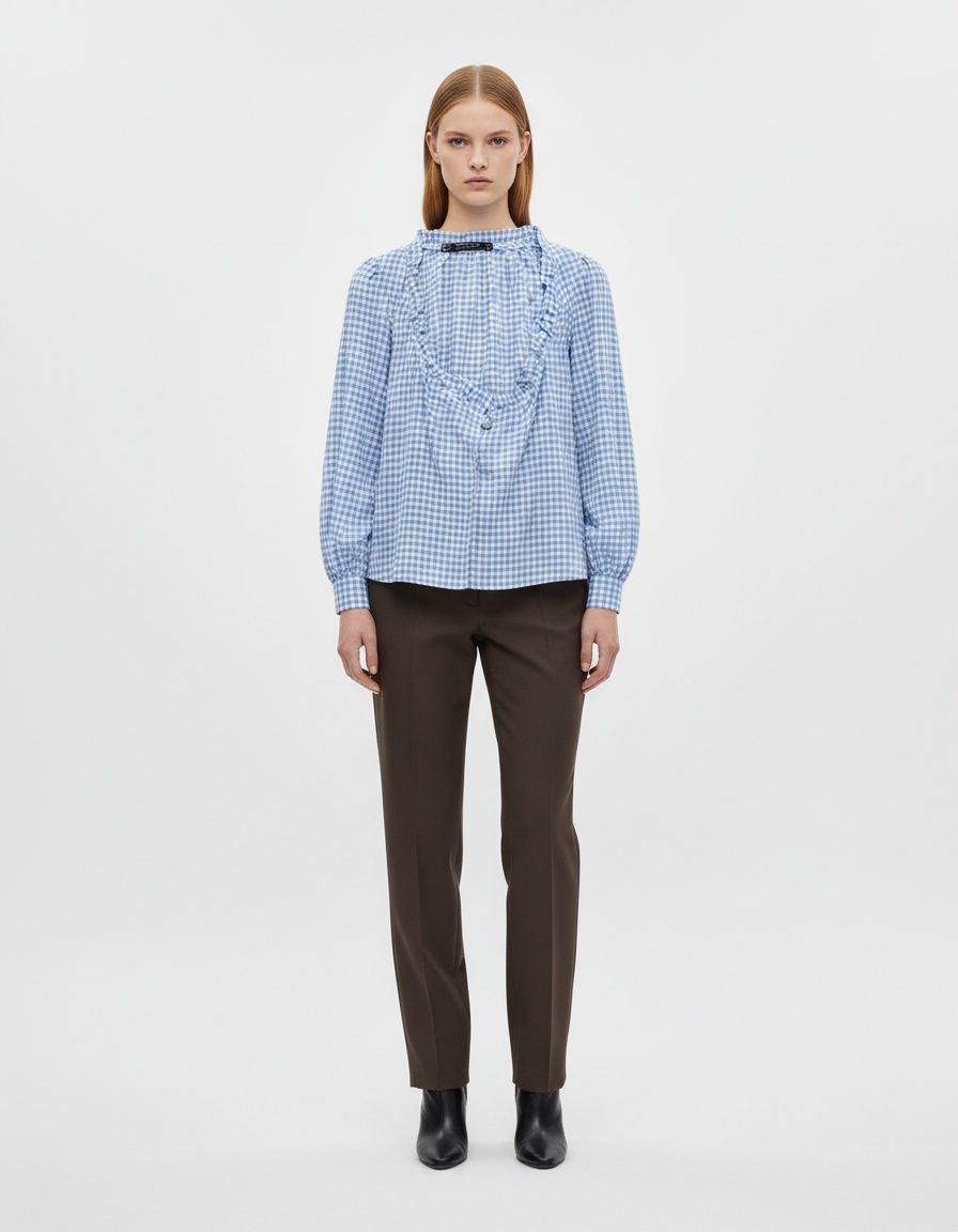 Dames crop top met blauwe ruitjes - Trendy en chic KUN-00039