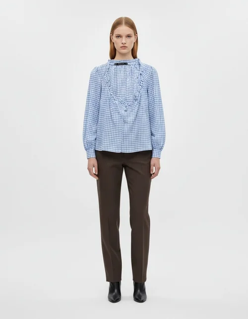 Top court à carreaux bleus pour femme - Tendance et chic KUN-00039