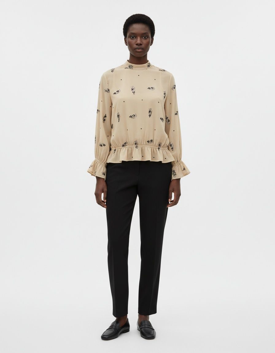 Women's Floral Sequin Blouse Elegant Stand Collar Top KUN-00045