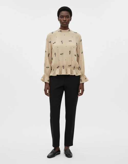 Women's Floral Sequin Blouse Elegant Stand Collar Top KUN-00045