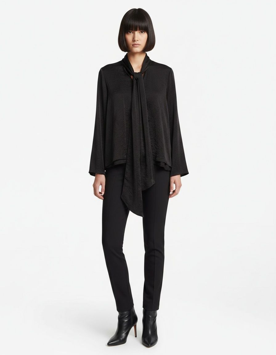 Women's Flowy Long Blouse - Stylish Tie Neck KUN-00050