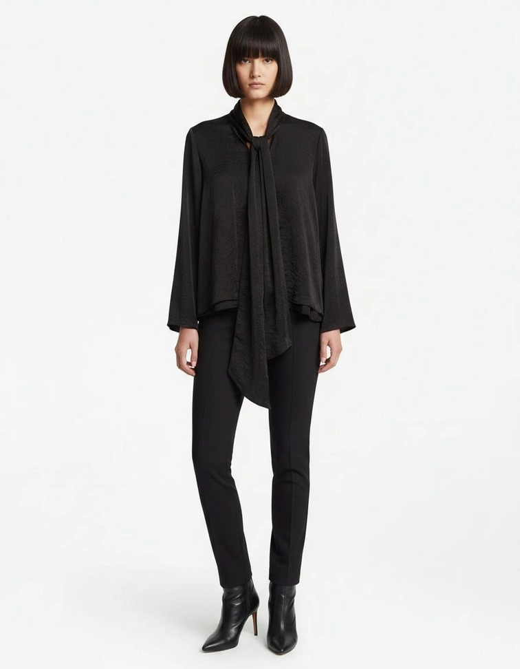 Women's Flowy Long Blouse - Stylish Tie Neck KUN-00050