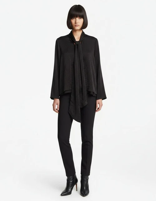 Women's Flowy Long Blouse - Stylish Tie Neck KUN-00050