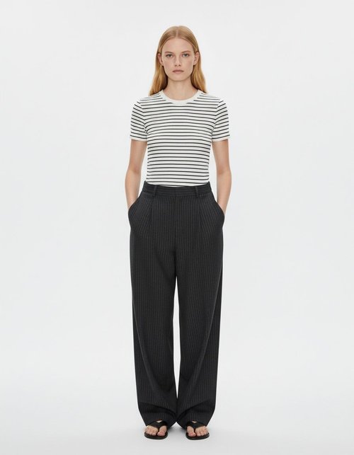 Striped Knit Top Short Sleeve Classic Fashion KUN-00001
