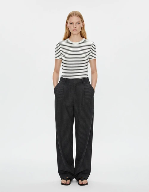 Top a righe in maglia, maniche corte, stile classico KUN-00001