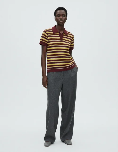 Striped Polo Shirt - Women's Classic Short Sleeve Top KUN-00002