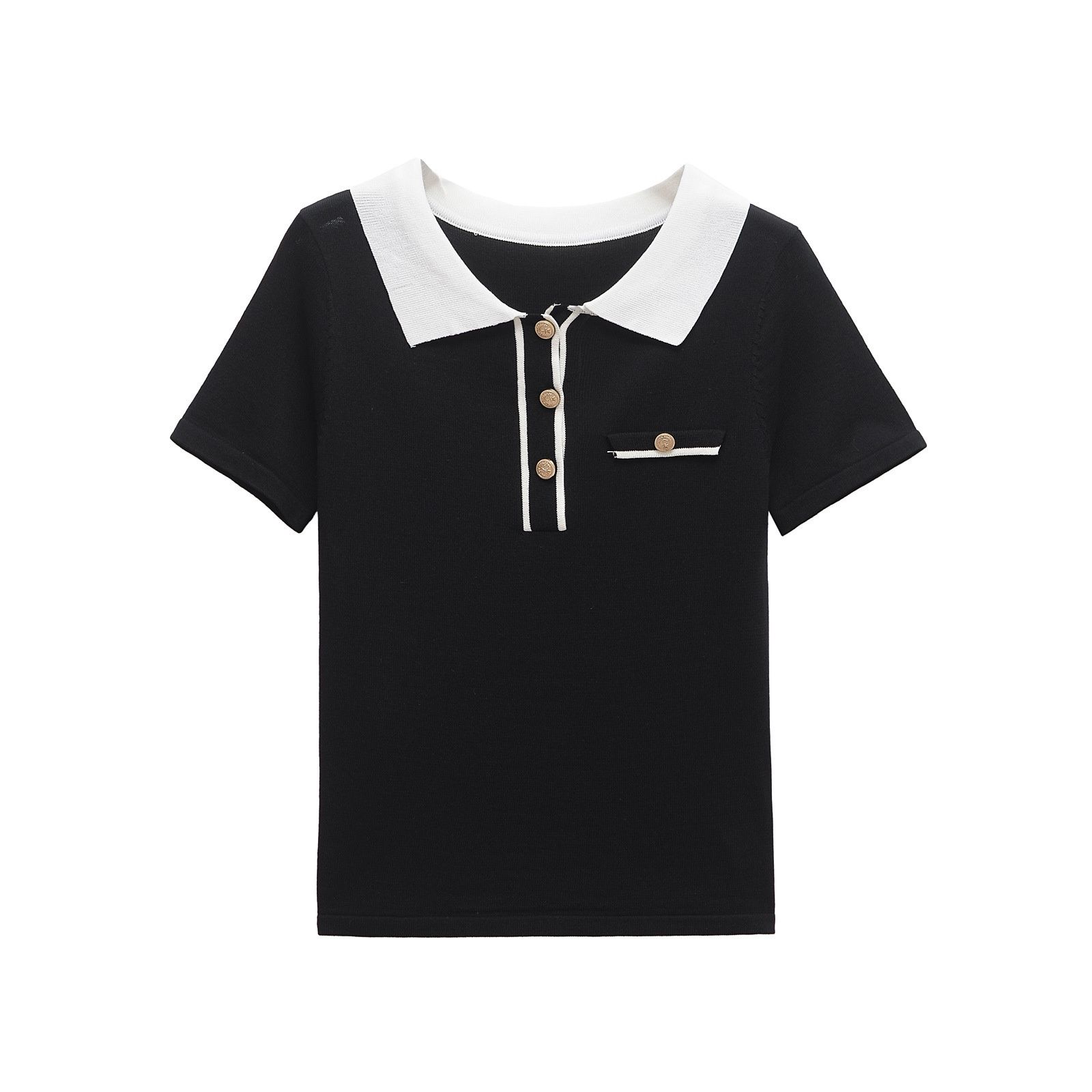 Women's Polo Shirt Color Block Classic Versatile Chic KUN-00003