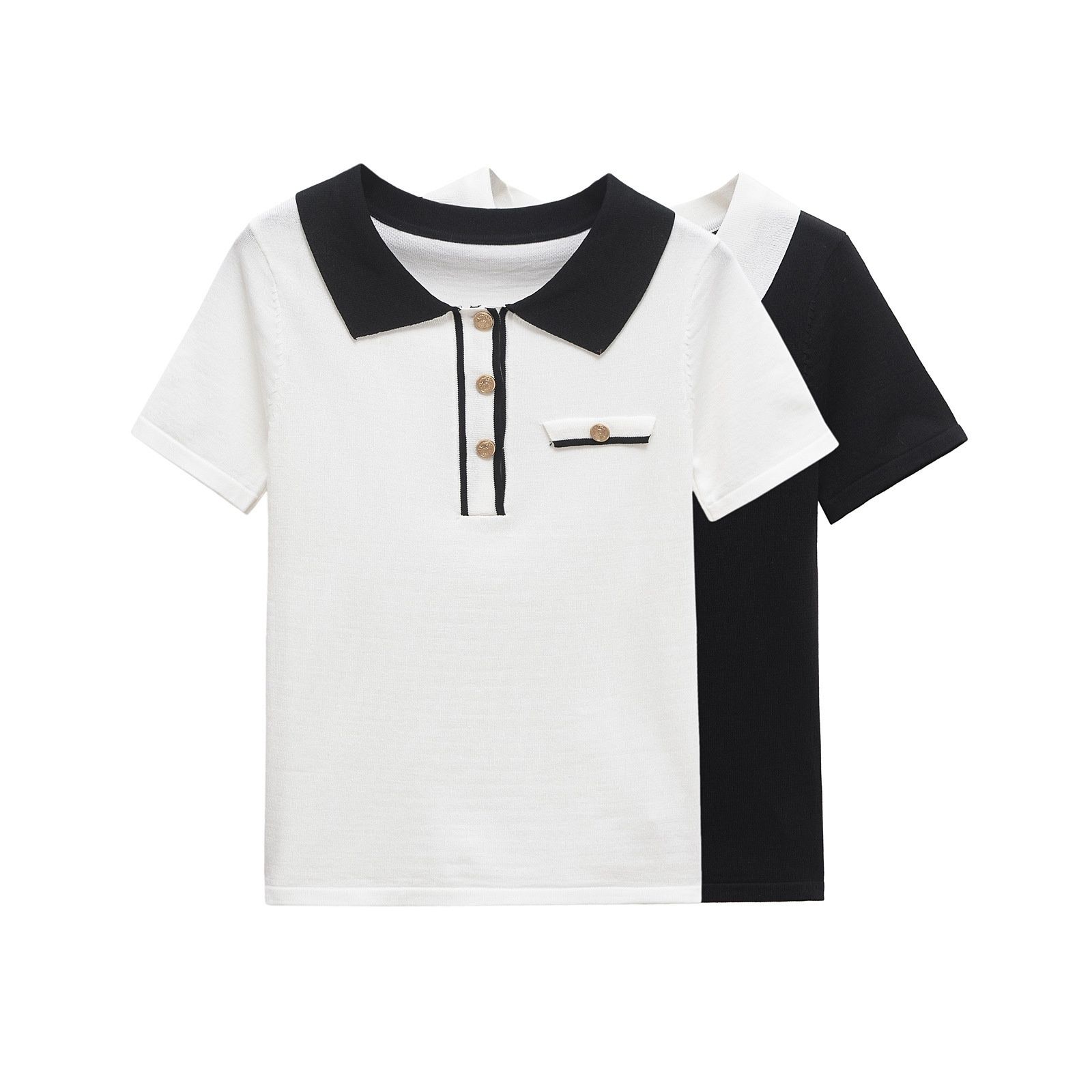 Women's Polo Shirt Color Block Classic Versatile Chic KUN-00003