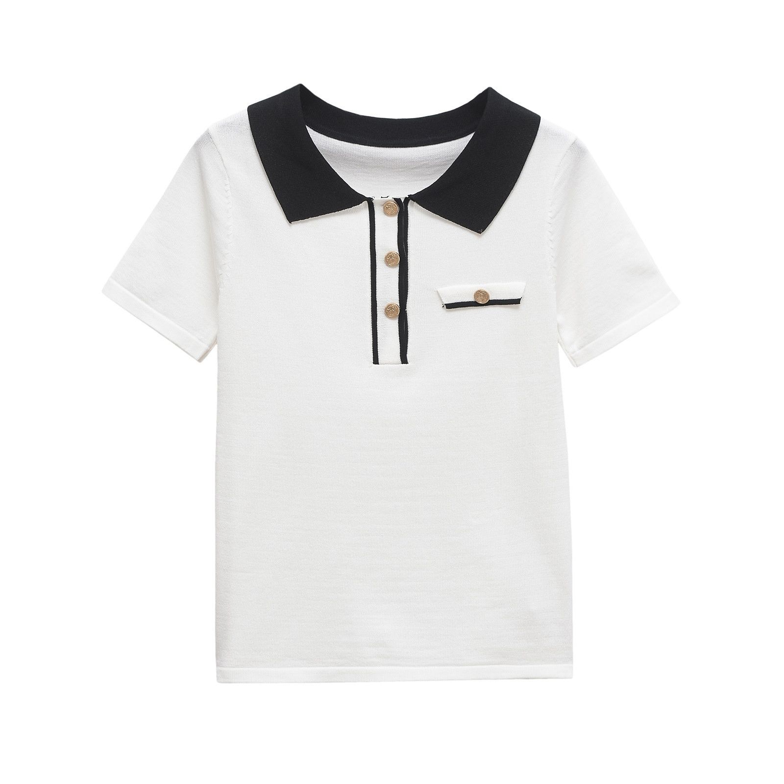 Women's Polo Shirt Color Block Classic Versatile Chic KUN-00003