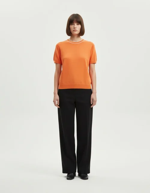 Knit Top - Women's Classic Trimmed Short Sleeve Tee KUN-00004