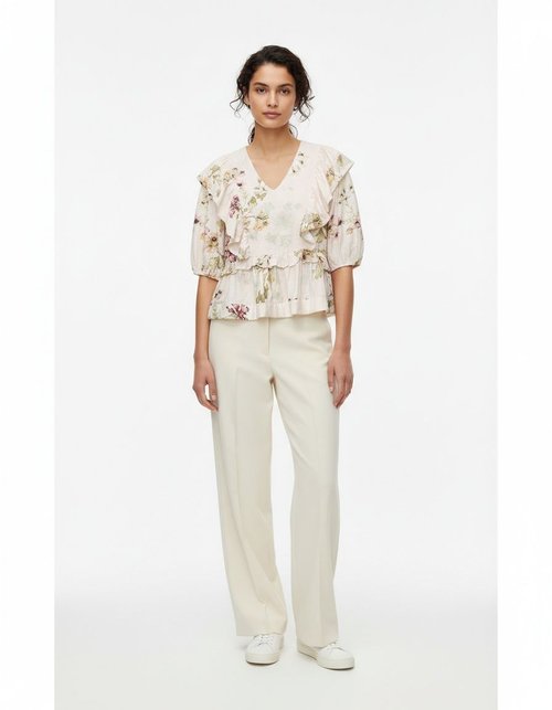 Linen Blend Top with Skirted Hem KUN-00007