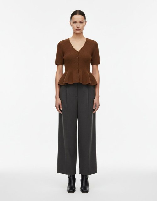 Knit Top Ribbed Sweater with Ruffle Hem KUN-00011