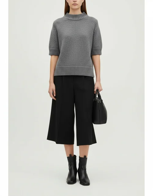 Ribbed Knit V-Neck Crop Top - Stylish Women's Short Sleeve KUN-00015