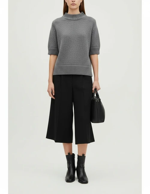 Ribbed Knit V-Neck Crop Top - Stylish Women's Short Sleeve KUN-00015