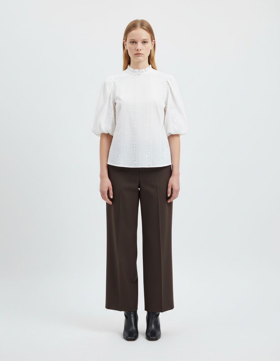 Women's Puff Sleeve Embroidered Blouse - Elegant & Stylish KUN-00027