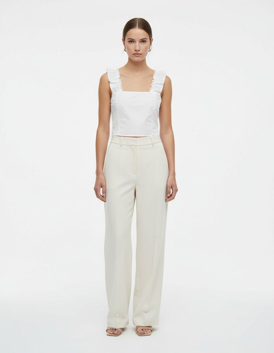 Canotta con volant ricamata stile Y2K, sexy, modello KUN-00005