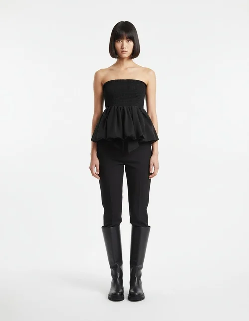 Top corto da donna con laccetti sul davanti, chic e alla moda KUN-00008