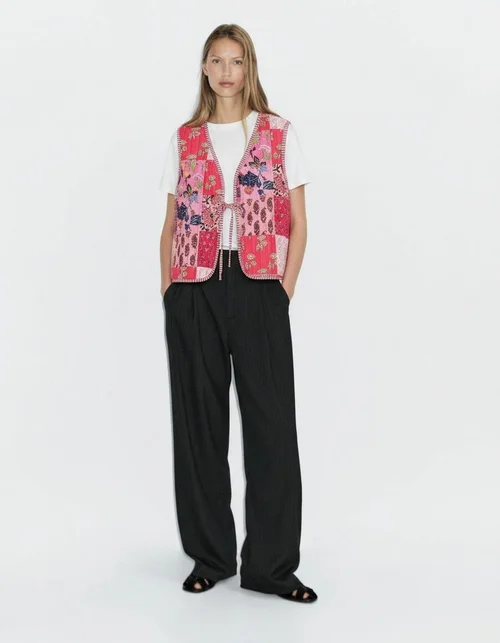 Gilet da donna classico con stampa floreale, elegante capospalla KUN-00028