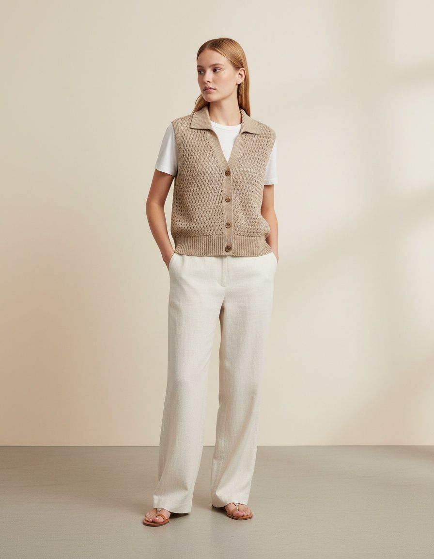 Gilet in maglia senza maniche con scollo a V, cardigan top KUN-00031