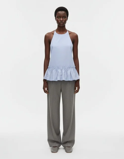 Top a collo alto in popeline a righe - Chic e alla moda KUN-00035