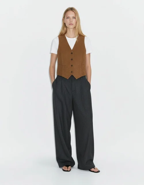 Gilet in pelle scamosciata ricamato - Stile europeo KUN-00036
