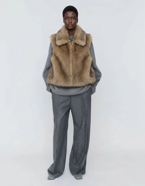 Gilet in pelliccia sintetica, cardigan senza maniche alla moda KUN-00038