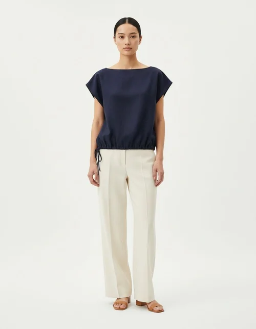 Top in lino con laccetti - Camicetta alla moda in stile europeo KUN-00043