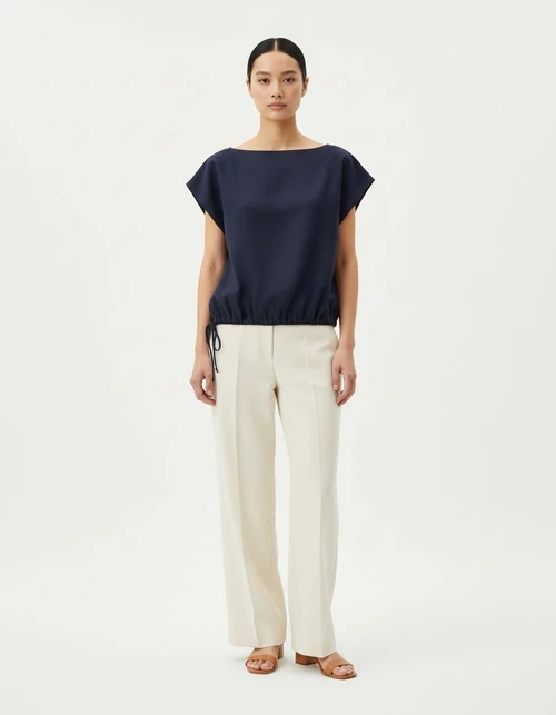 Top in lino con laccetti - Camicetta alla moda in stile europeo KUN-00043