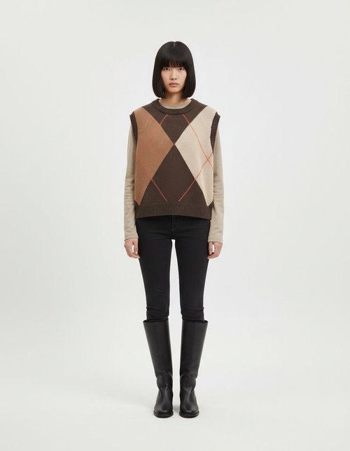 Gilet in maglia jacquard a rombi, senza maniche, modello KUN-00070