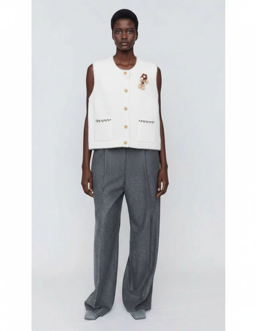 Gilet floreale lavorato a maglia - Top senza maniche alla moda in stile europeo KUN-00071