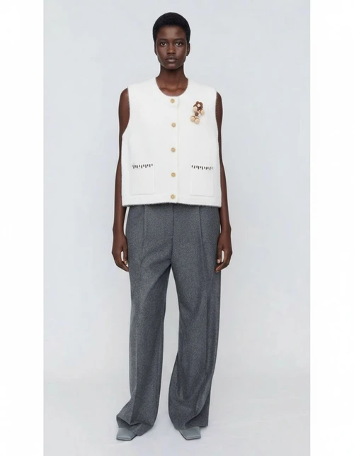 Gilet floreale lavorato a maglia - Top senza maniche alla moda in stile europeo KUN-00071