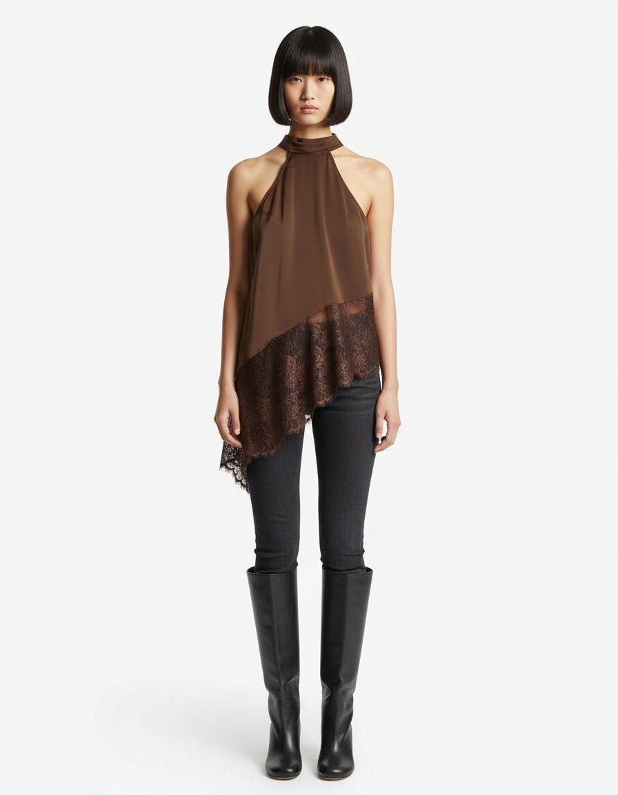 Lace Neck Halter Top - Sexy European Style Blouse KUN-00093