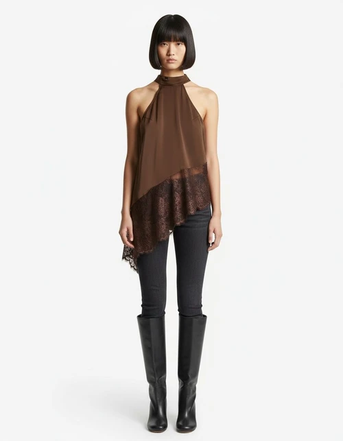 Lace Neck Halter Top - Sexy European Style Blouse KUN-00093